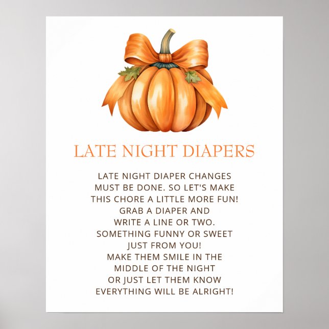 Poster Petit Citrouille Late Night Diapers Baby shower Je (Devant)