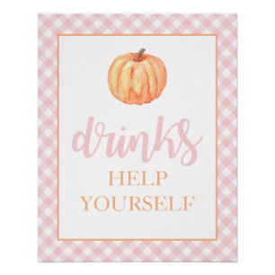 Poster Petit Citrouille Pastel Rose Automne Anniversaire 