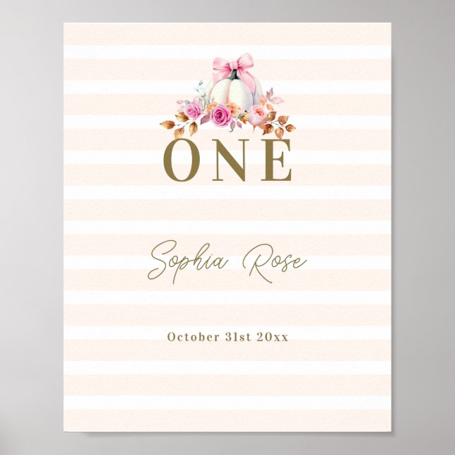Poster Petit Citrouille Pink Bow Roses 1er anniversaire B (Devant)