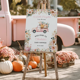 Poster Petit Citrouille Pink Truck Automne Baby shower fl