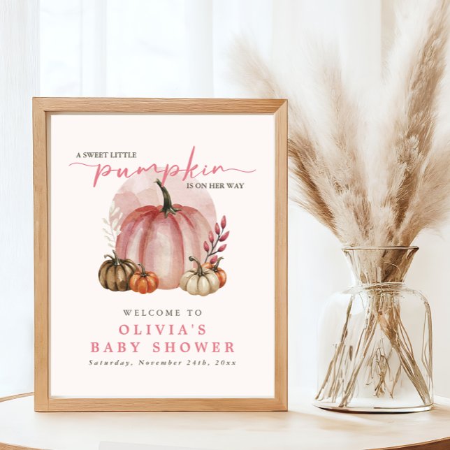 Poster Petit Citrouille rose doux Baby shower de fille Bi (Créateur téléchargé)