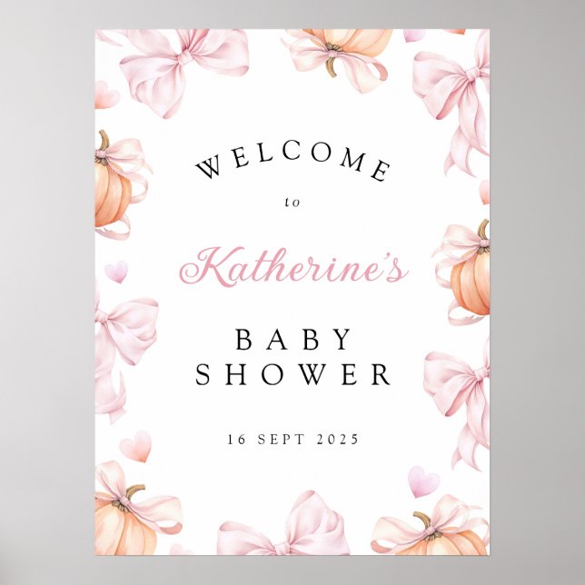 Poster Petit Citrouille sur le Baby shower Way Pink Bow (Devant)