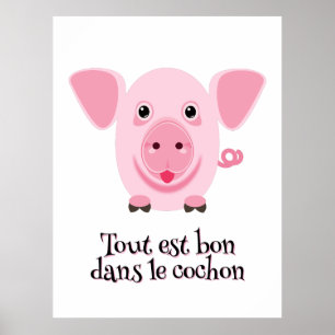 Poster Petit cochon rose heureux mignon