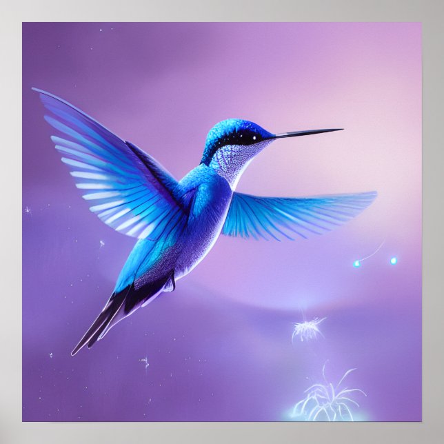 Poster Petit colibri bleu (Devant)