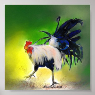Poster Petit coq bleu