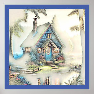 Poster Petit Cottage Dans Les Bois - Enchantant Escape