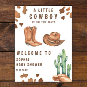 Poster Petit cow-boy en route Bienvenue à la baby shower
