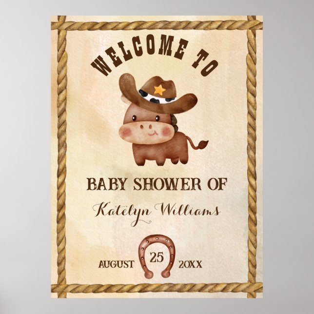 Poster Petit cow-boy mignon bébé cheval dans un baby show (Devant)