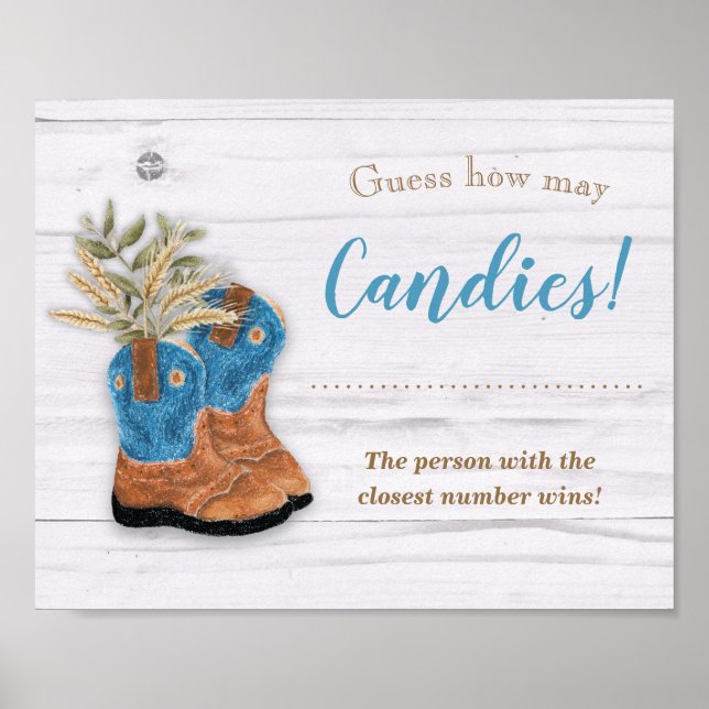 Poster Petit Cowboy Bootie Blanc Bois Douche Jeu (Devant)