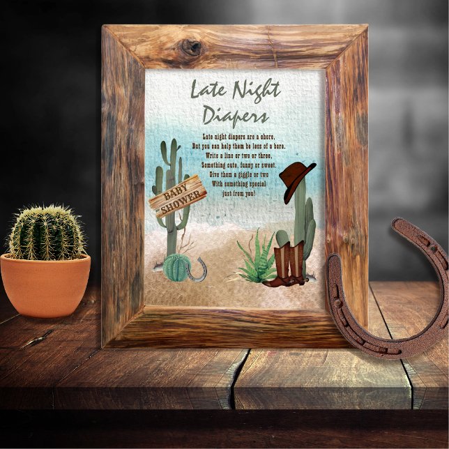 Poster Petit Cowboy Douche Occidentale Late Night Diapers (Rustic Western Boy Baby Shower Late Night Diapers Poster Sign -- "A Little Cowboy Is On His Way" )