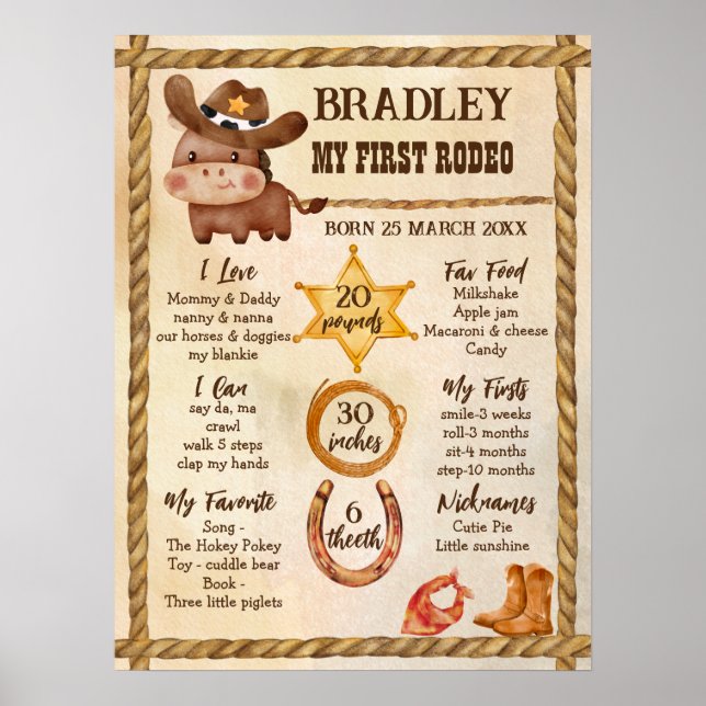 Poster Petit cowboy mignon cheval bébé dans un jalon casq (Devant)