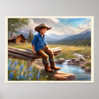 Petit Cowboy sur la clôture Boy's Bedroom Art