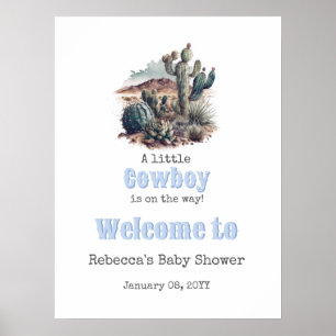 Poster Petit Cowboy Western Blue Boy Baby shower Bienvenu