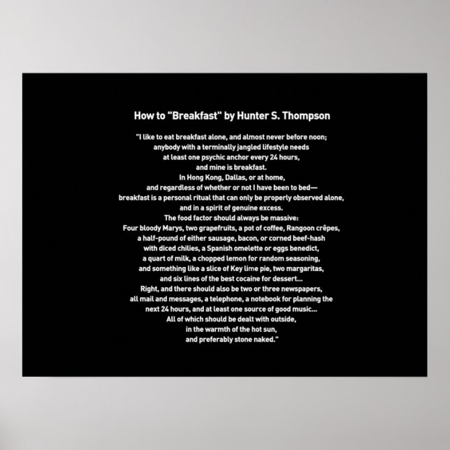 Poster Petit déjeuner par Hunter S Thompson (Devant)