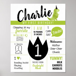 Poster Petit Dino Dinosaur Thème Stomp et Chomp Green