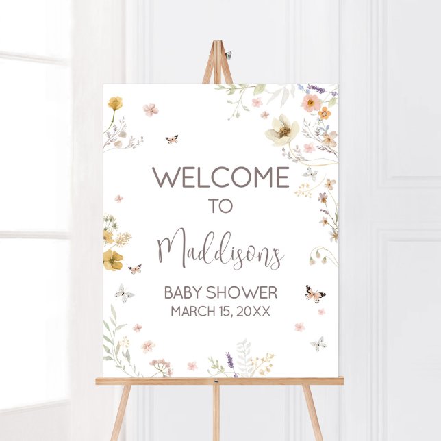 Poster Petit Fleur sauvage Botanique Bienvenue au printem (Botanical Spring Little Wildflower Baby Shower Welcome Sign)