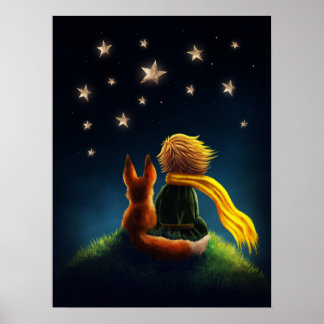 Poster Petit Garçon et Renard. Illustration d'art de nurs