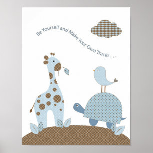 Poster Petit garçon girafe tortue pépinière art - Soyez v
