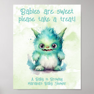 Poster Petit garçon monstre Baby Shower Panneau de friand