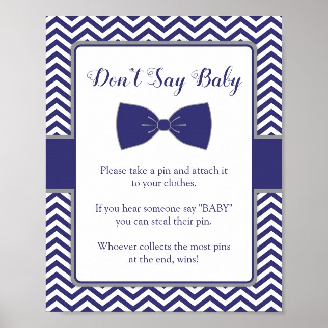 Poster Petit homme Bow Cravate Baby shower ne pas dire bé (Devant)
