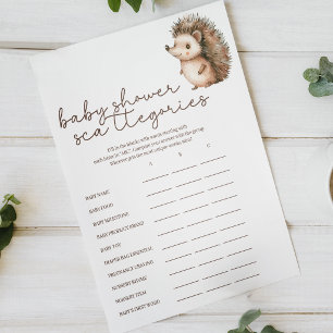 Poster Petit jeu de Baby Shower Scattergories Hérisson