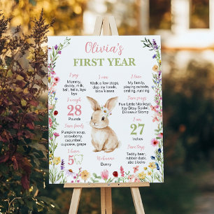 Poster Petit Lapin Fleur sauvage Anniversaire Jalon Signa