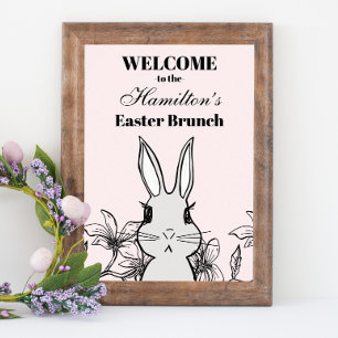Poster Petit lapin rose clair Brunch de Pâques