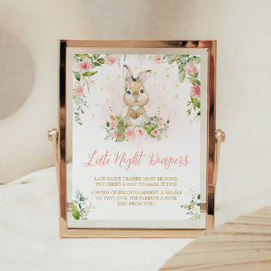 Poster Petit Lapin Rose Floral Tard Diapositives De Nuit