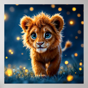 Poster Petit lionceau d'or Whimsical dans une scène oniri