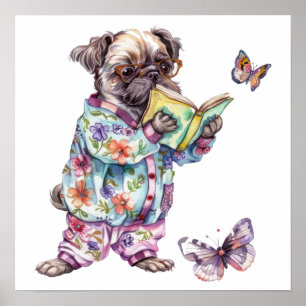 Poster Petit livre de lecture carlin adorable