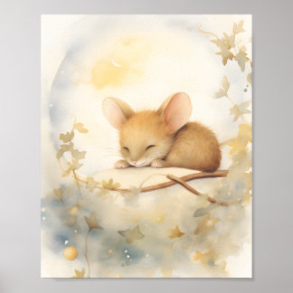 Poster Petit mignon bébé souris sommeil