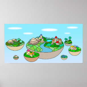 Poster Petit monde au sein d'une île flottante.