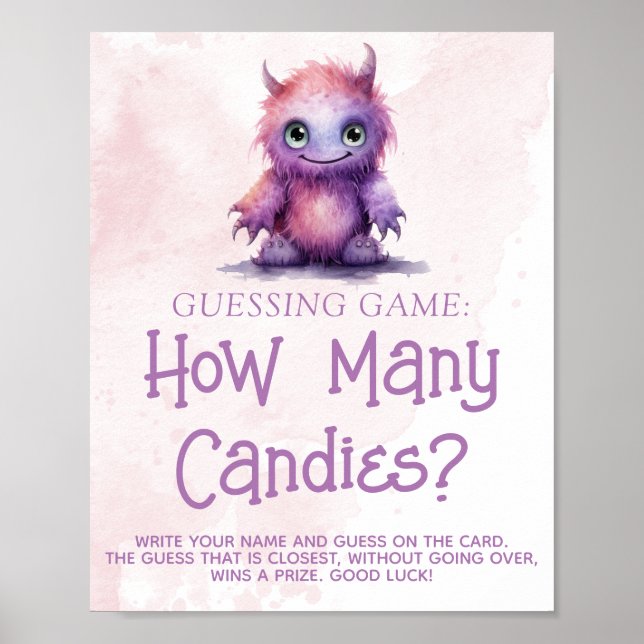 Poster Petit Monster Girl Baby shower Guesser Jeu Signe (Devant)