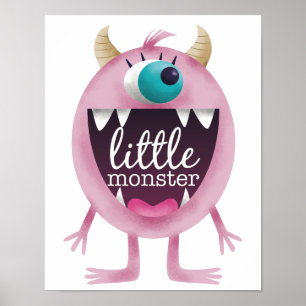 Poster Petit Monstre Chambre de Fille Rose