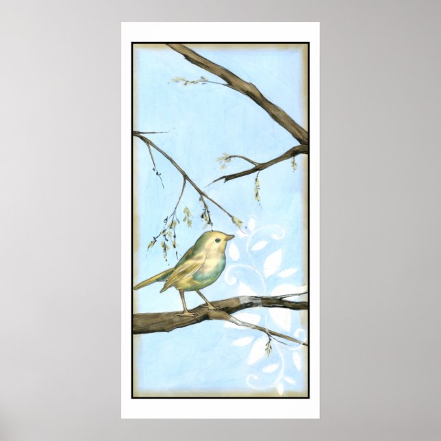 Poster Petit oiseau jaune perché sur une branche Recherch (Devant)