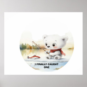 Poster Petit Ours A Finalement Atterré Un Poisson
