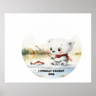 Poster Petit Ours A Finalement Atterré Un Poisson