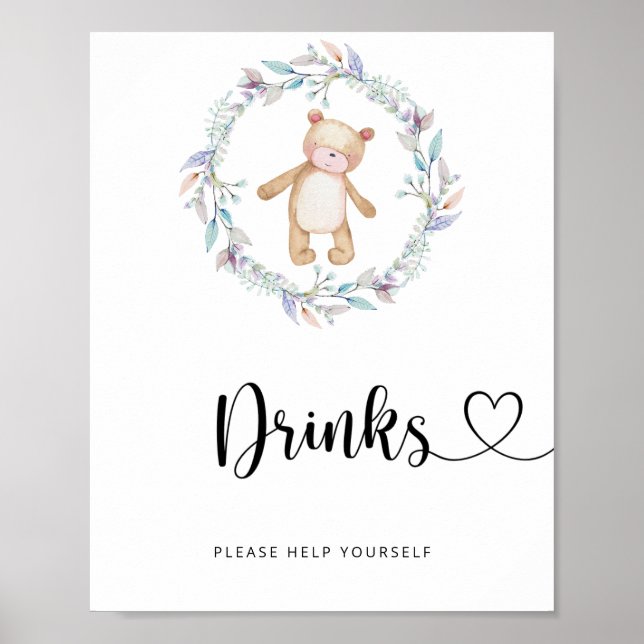 Poster petit ours Boissons vous aider (Devant)