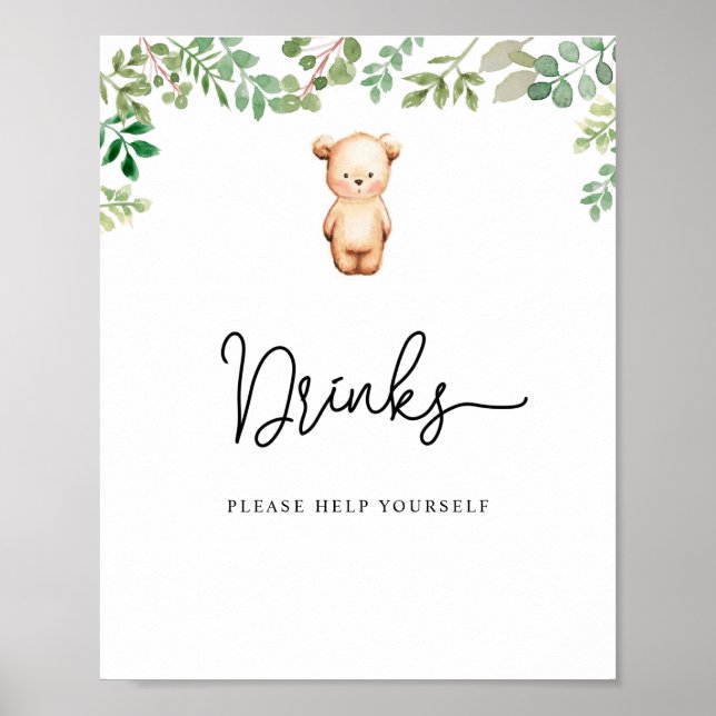 Poster petit ours Boissons vous aider (Devant)