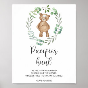 Poster petit ours chasse pacifier jeu de baby shower