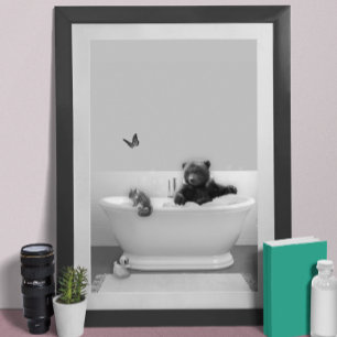 Poster Petit ours dans la baignoire bain moussant pour no