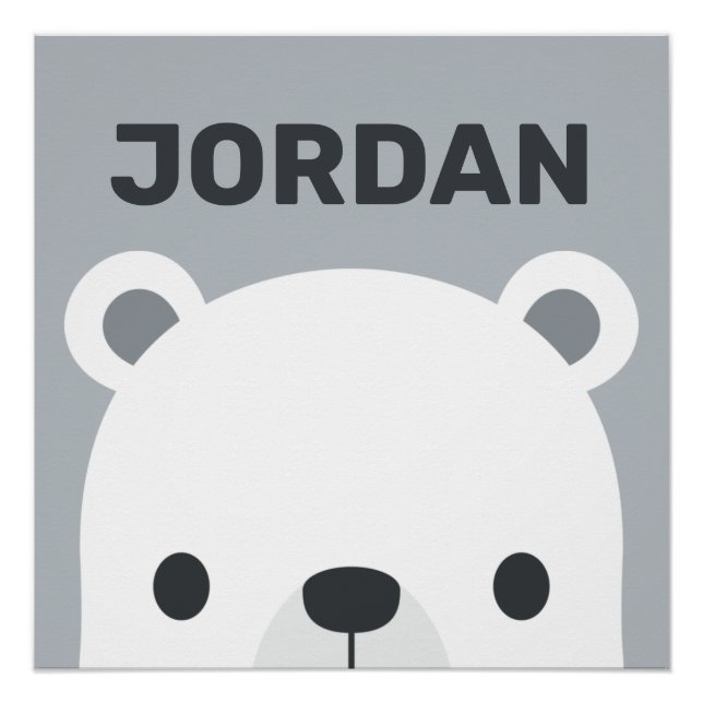 Poster Petit Ours polaire mignon avec nom personnalisé Po (Devant)