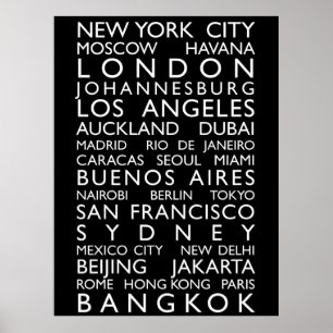 Poster Petit pain d'autobus de villes du monde