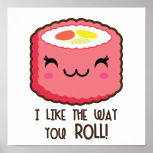 Poster Petit pain de sushi mignon Emoji