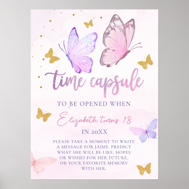 Poster Petit Papillon rose pourpre Anniversaire Capsule (Devant)