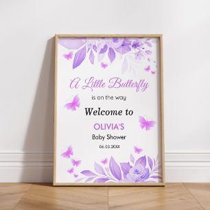 Poster Petit papillon sur le chemin Baby shower Bienvenue