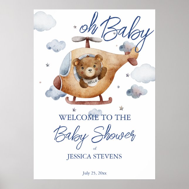 Poster Petit petit baby shower d'hélicoptère pilote bienv (Devant)