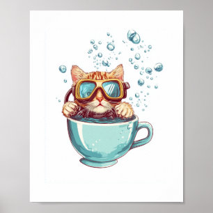 Poster Petit Plongeur Chat - Drôle Scuba Kitty Tea Lover