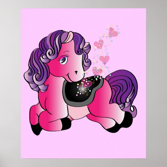 Poster Petit poney rose pépinière enfants art (Devant)