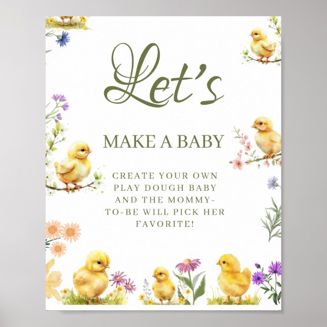 Poster Petit poulet faire un Baby Baby shower signe de je (Devant)